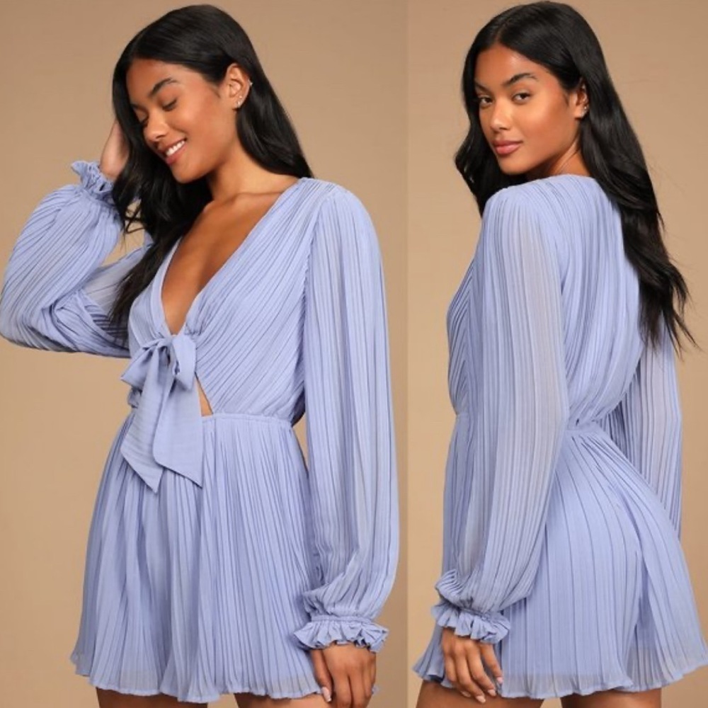 NWT Lulus XS Blue Pleated Long Sleeve Romper Women's Romper